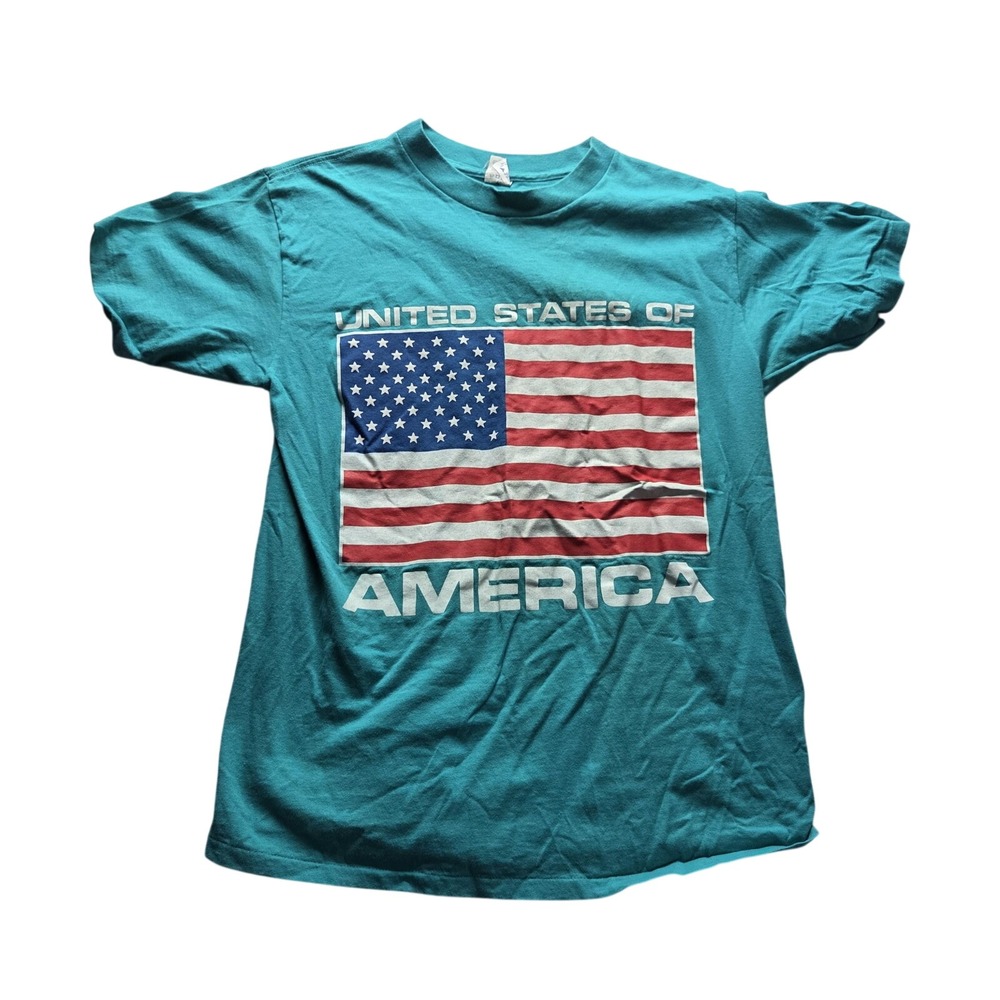 Vintage Sun Sportswear Shirt Mens Medium Green USA Flag America Graphic Tee